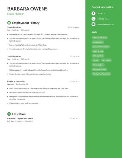 Studio Musician Resume