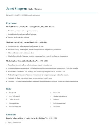 Studio Musician Resume