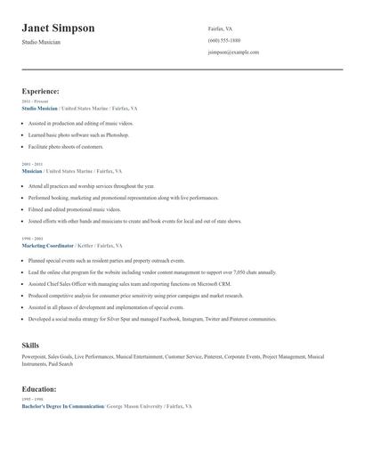 Studio Musician Resume