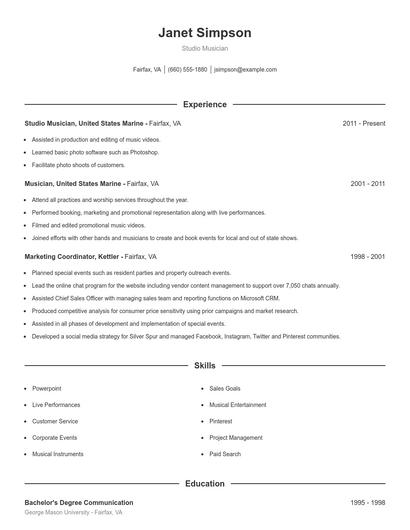 Studio Musician Resume