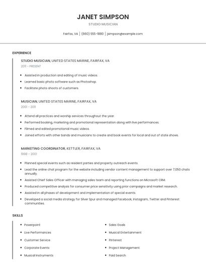 Studio Musician Resume