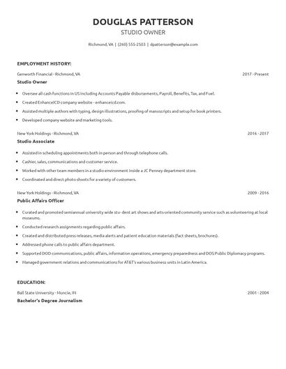 Studio Owner Resume