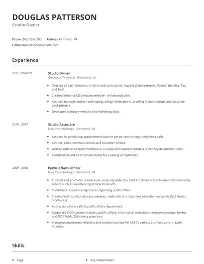 Studio Owner Resume