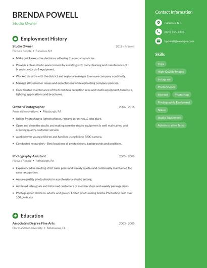 Studio Owner Resume