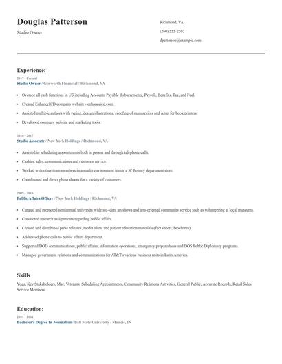 Studio Owner Resume