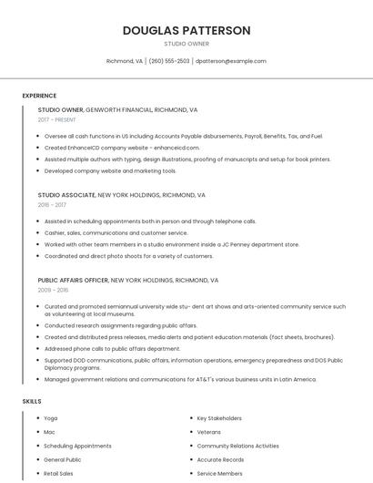 Studio Owner Resume