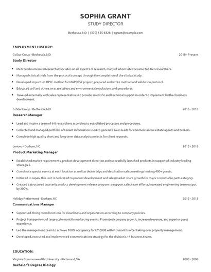 Study Director Resume