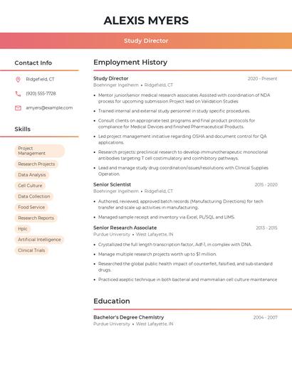Study Director Resume