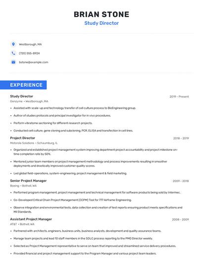 Study Director Resume