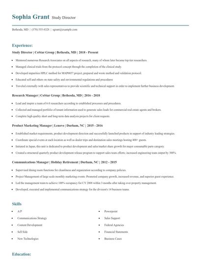 Study Director Resume