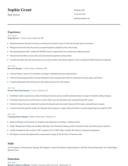 Study Director Resume