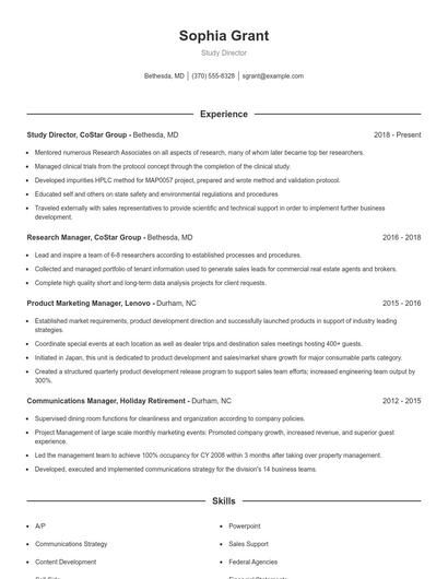 Study Director Resume