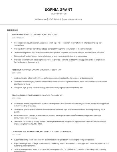 Study Director Resume