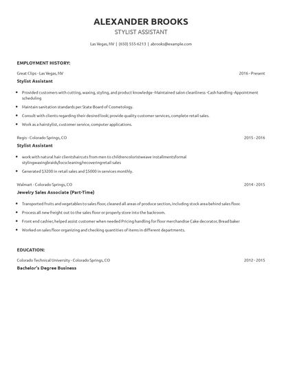 Stylist Assistant Resume