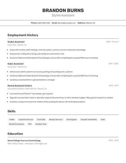 Stylist Assistant Resume