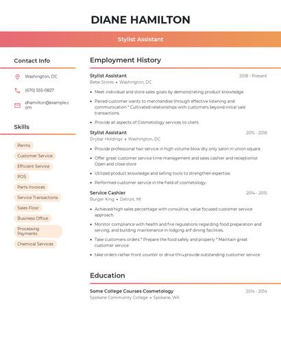 Stylist Assistant Resume