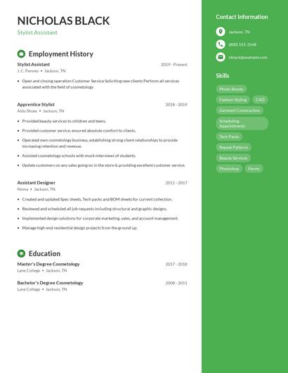 Stylist Assistant Resume