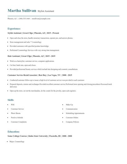 Stylist Assistant Resume