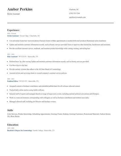 Stylist Assistant Resume