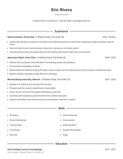 Stylist Assistant Resume