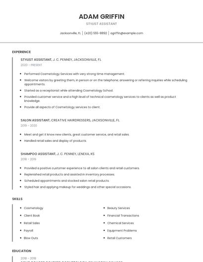 Stylist Assistant Resume