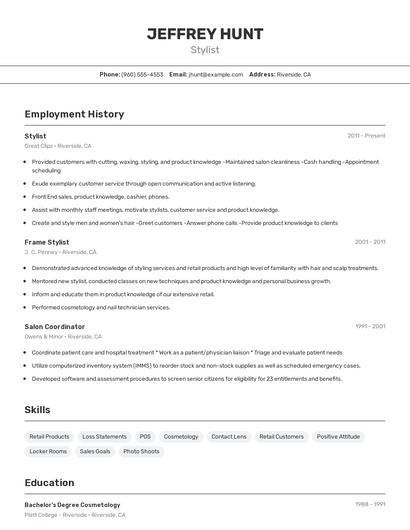 Stylist Resume