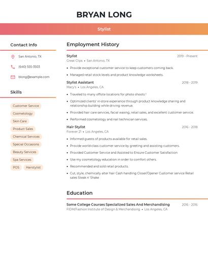 Stylist Resume