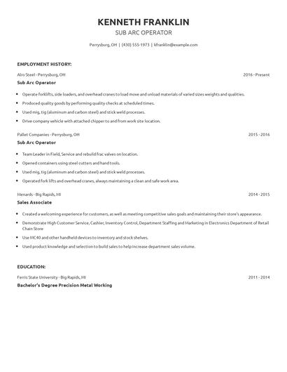 Sub Arc Operator Resume