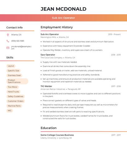 Sub Arc Operator Resume