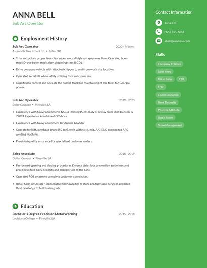 Sub Arc Operator Resume