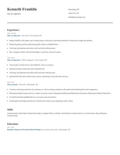 Sub Arc Operator Resume