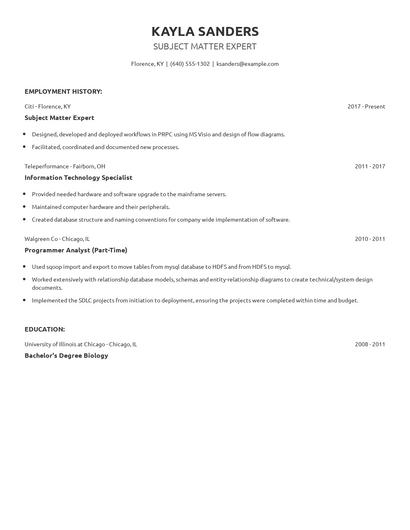 Subject Matter Expert Resume