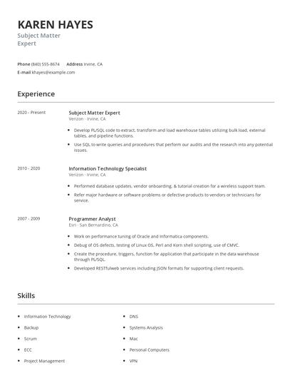 Subject Matter Expert Resume