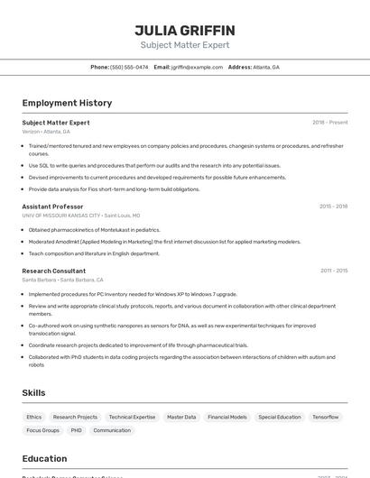 Subject Matter Expert Resume