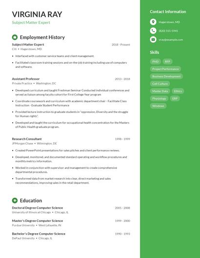 Subject Matter Expert Resume
