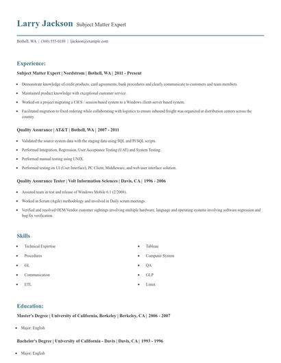 Subject Matter Expert Resume