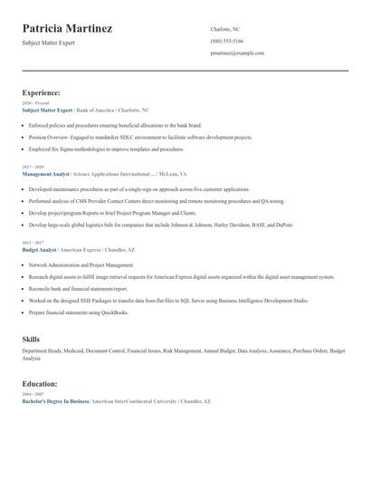 Subject Matter Expert Resume