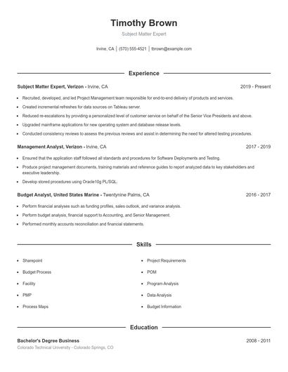 Subject Matter Expert Resume