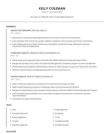 Subject Matter Expert Resume