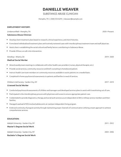 Substance Abuse Clinician Resume