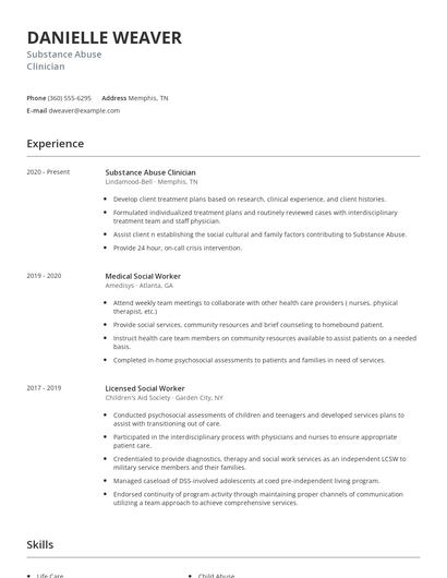 Substance Abuse Clinician Resume