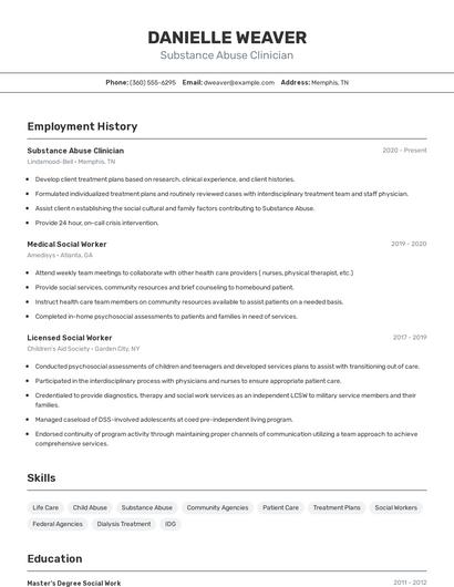 Substance Abuse Clinician Resume