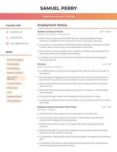 Substance Abuse Clinician Resume
