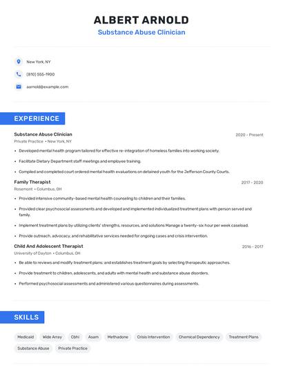 Substance Abuse Clinician Resume