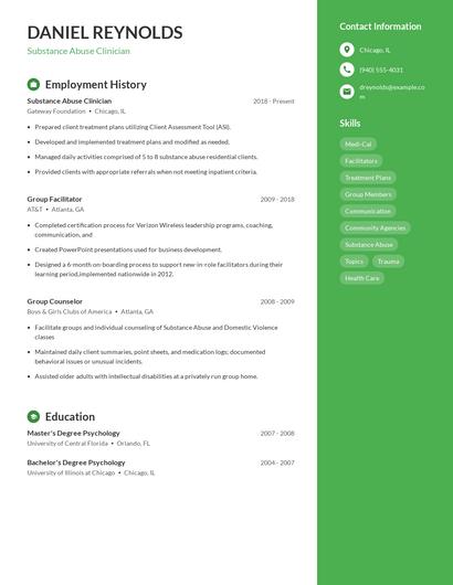 Substance Abuse Clinician Resume