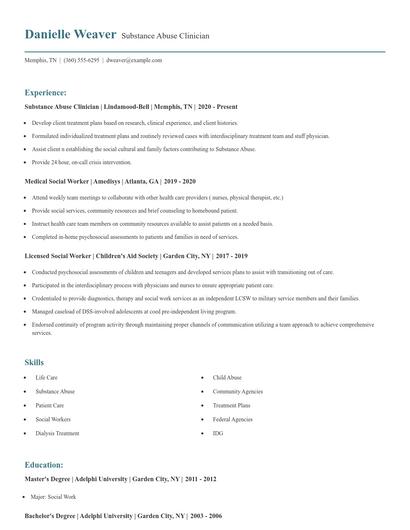 Substance Abuse Clinician Resume