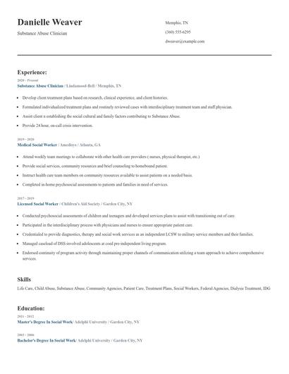 Substance Abuse Clinician Resume