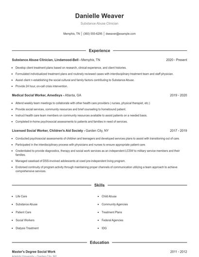 Substance Abuse Clinician Resume