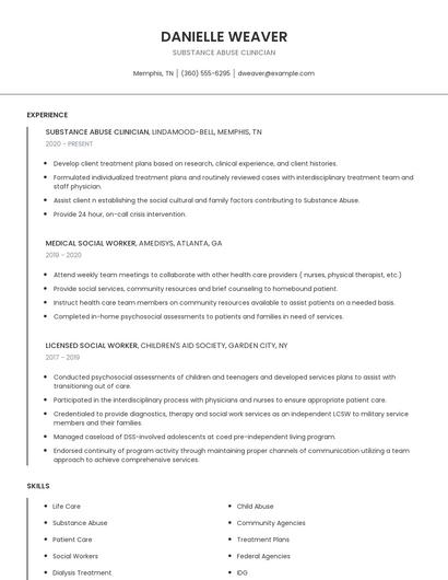 Substance Abuse Clinician Resume