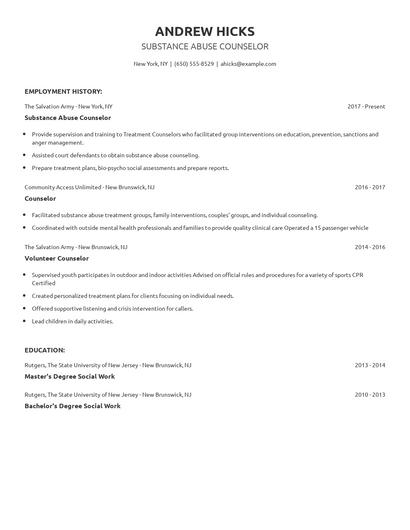 Substance Abuse Counselor Resume